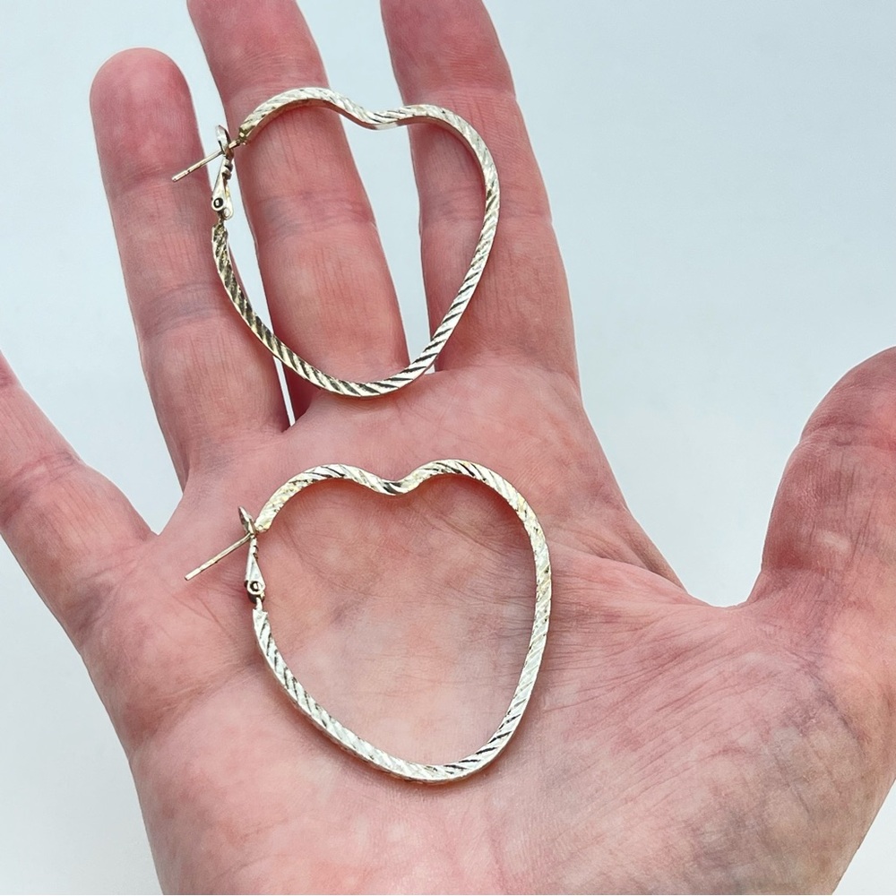 Large Silver Open Heart Hoop Earrings | Sterling Twist Hoops | Pierced